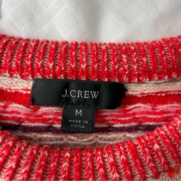 J. Crew Fair Isle Lambswool Blend Cropped Sweater Women’s M Orange Ski Lodge - Picture 2 of 8